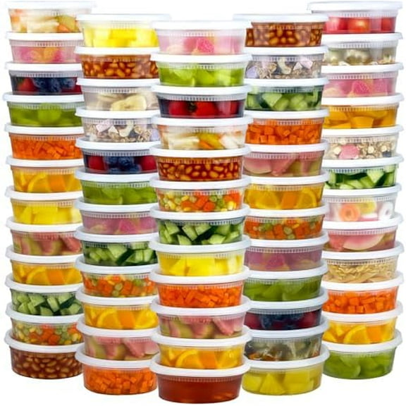 60 Sets (120-Piece) Deli Containers with Lids 8 oz, Leak-Proof & BPA Free Airtight Takeout Plastic Food Storage Containers for Soup, Freezer/Microwave/Dishwasher Safe