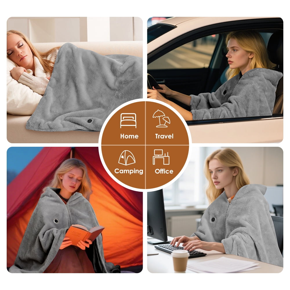 Heated Blanket Shawl, Cordless Wearable Heated Blanket, USB Heating Throw Shawls Portable Electric Blanket with 3 Heating Levels Large 58" x 33" for Home Outdoor(Power Bank is Not Included)