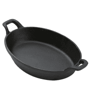 Cast Iron Oval Casserole Pan with Handles, 12" L x 6.75" W, Black