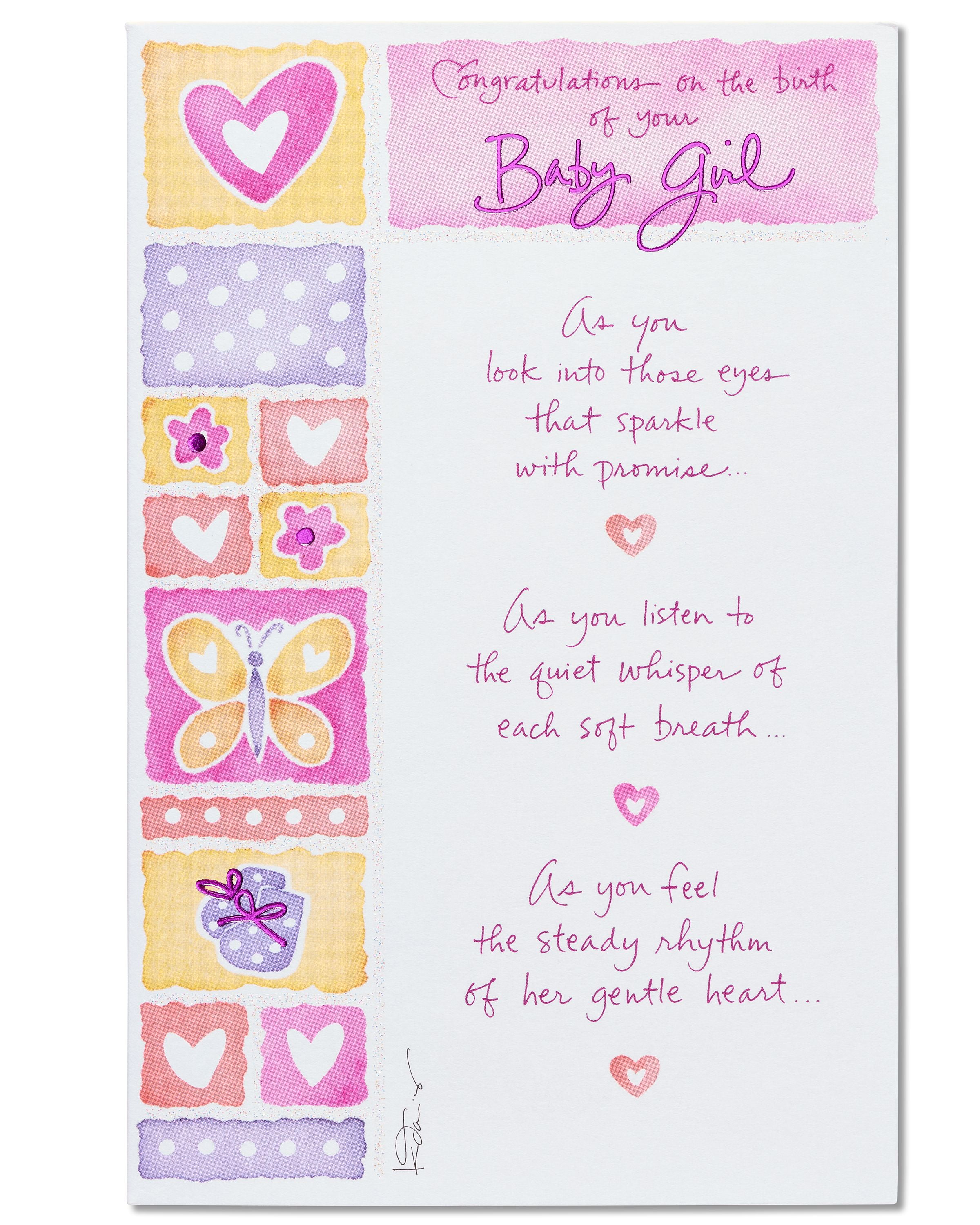 American Greetings Perfect Gift New Baby Girl Card with Foil