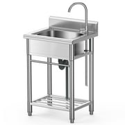 Lafati 23 Stainless Steel Freestanding Utility Sink - Single Bowl with Hot/Cold Water Inlet, NSF Certified for Kitchen, Laundry, Bar
