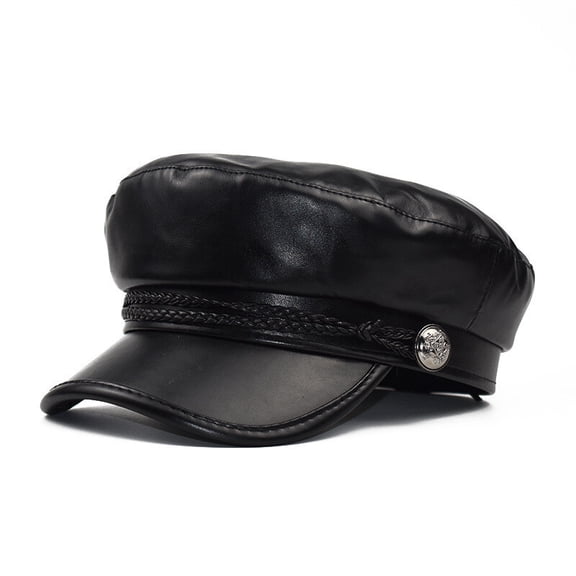 PU Leather Military Beret Hat Women Fashion Octagonal Newsboy Cap Vintage Style