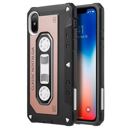 MUNDAZE Rose Gold Classic Cassette Tape Dual Shock Case For Apple iPhone X