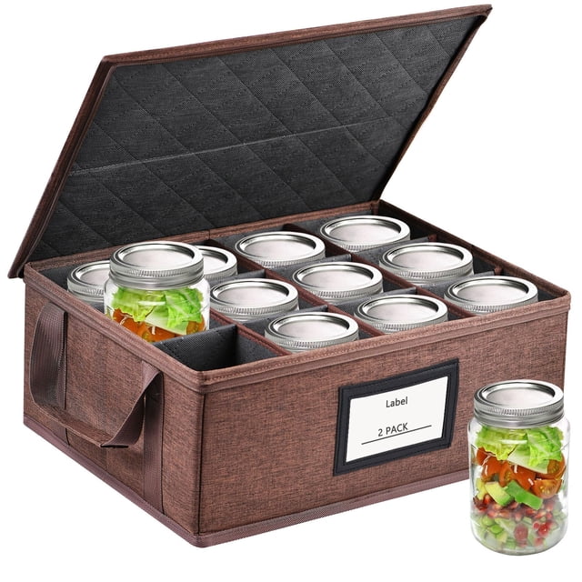 Geliwosy 32 oz Mason Jar Storage Containers - Sturdy Canning Jar Boxes Organizer, Foldable with Dividers, Holds 12 Quart Mason Jars, Home Canning Sup