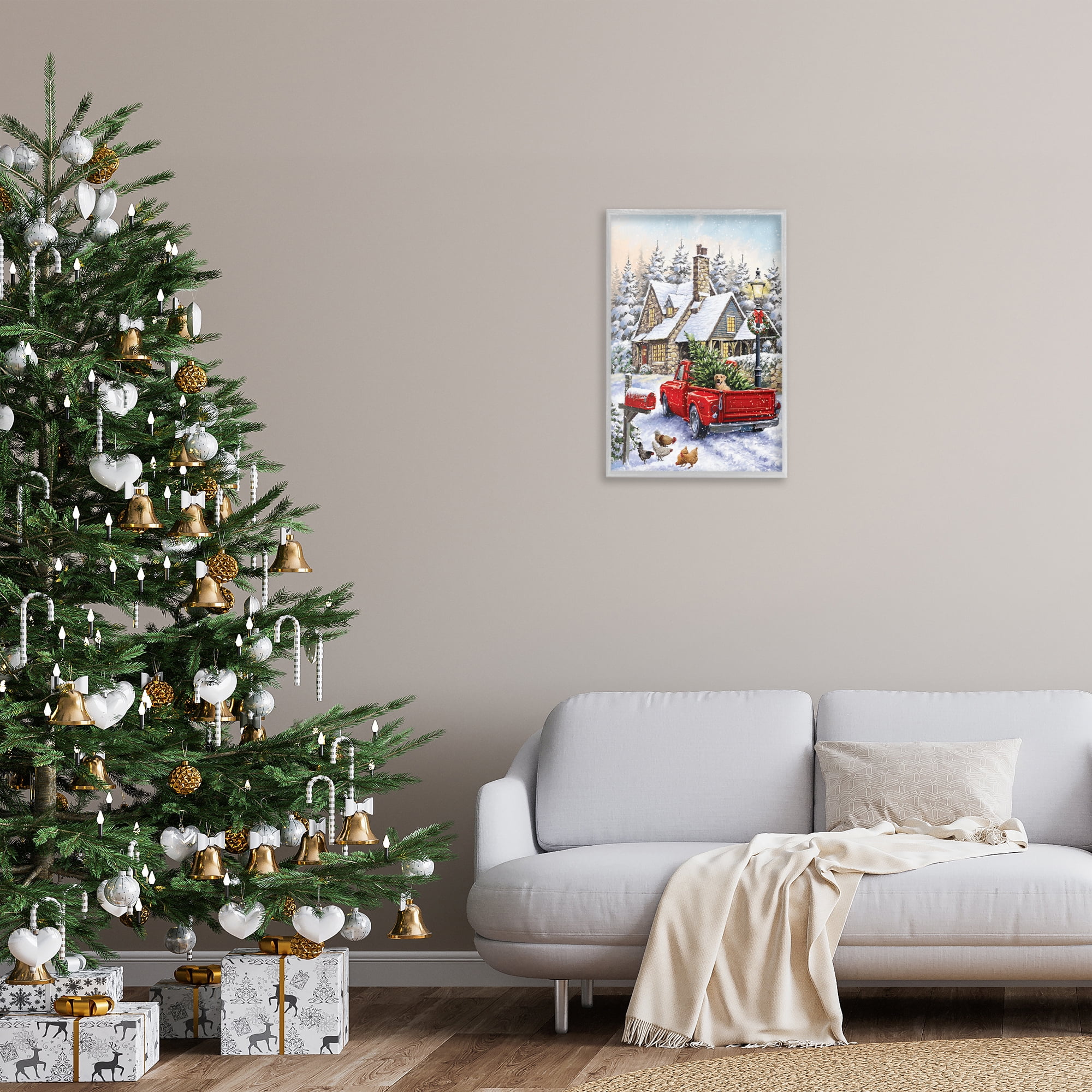 Stupell Industries Rustic Holiday Scene Holiday Painting Gray Framed Art Print Wall Art, 16 x 24