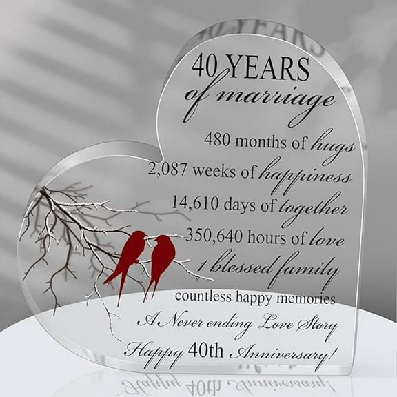 40th Years of Marriage Gift Wedding Anniversary Heart Marriage Keepsake Decoration Gift for Couple Parent Women Mom Husband Wife