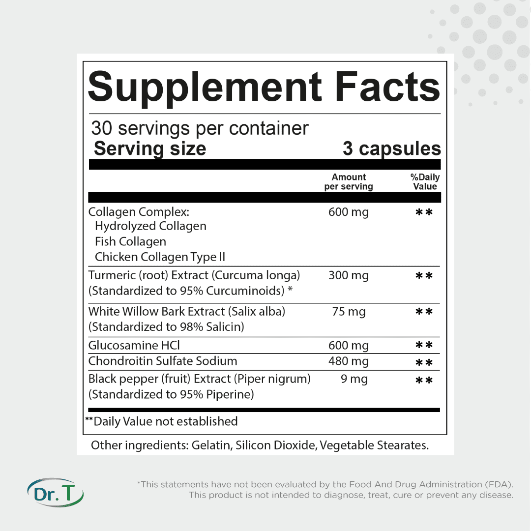 Joint Support – Premium Blend of Collagen Complex, Glucosamine, Chondroitin, Turmeric & White Willow Bark – Designed for Athletes and Active Individuals Looking to Improve Joint Health. 90 Capsules