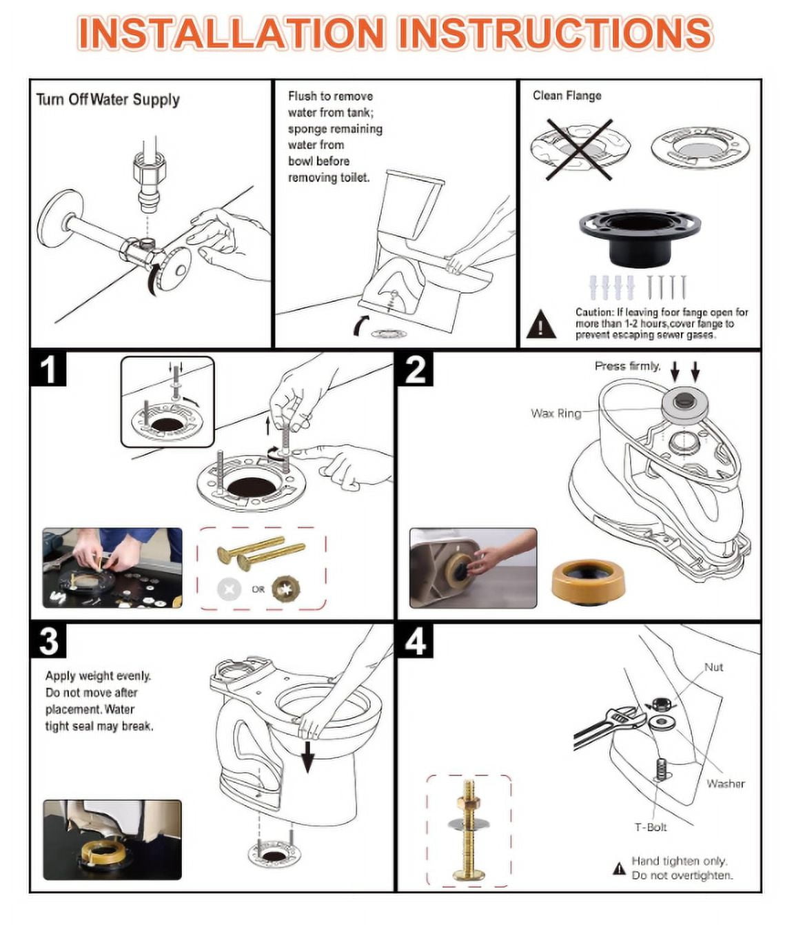 Toilet Flange with Wax Ring PVC 3" or 4", Toilet Tank Repair Kits