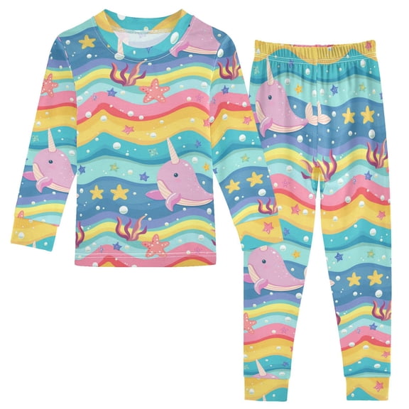 Dailycode Cotton Pajama Set Snug Fit Long Sleeve Top and Pants for 18M-8Y Cute Narwhal Whale
