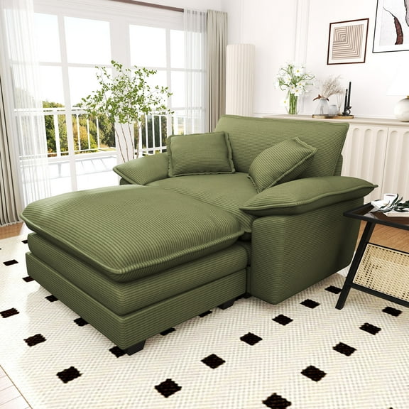 Lunale Oversized Lounge Chair & Ottoman Set - 48" Cloud Corduroy Accent Armchair for Modern Living/Bedroom, Green Corduroy
