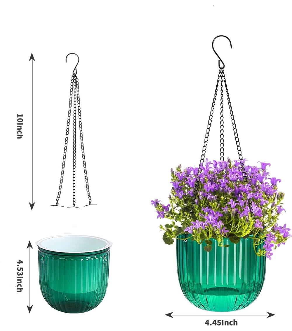 3Pcs Plastic Hanging Planters Small Plant Pot with Drainage Holes,Hanging Basket with Removable hooks,Prefect for Home Garden Cafe Office (Emerald)