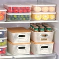 thumbnail image 6 of Yij2 6 Pcs Small Storage Bins with Bamboo Lids, Plastic Stackable Storage Basket with Label,Organizing Bins for Shelves,Desktop,Office, Bedroom, Dorm,Classroom,White, 6 of 7