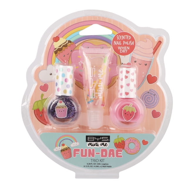 Set infantil Bys Mini Me Fundae contiene 2 esmaltes con aroma al secarse y gloss aroma a frutas