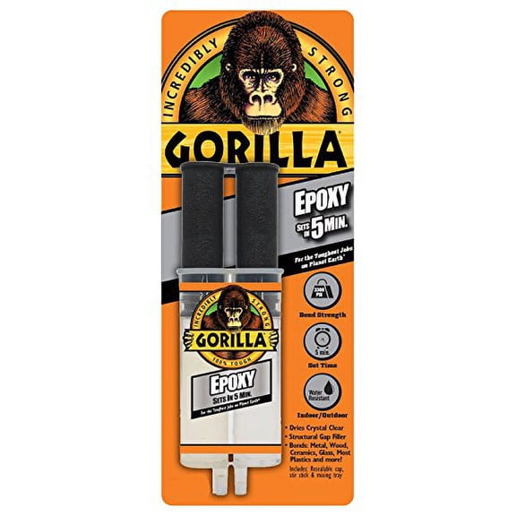Gorilla 2 Part Epoxy, 5 Minute Set, .85 Ounce Syringe, Clear, (Pack of 6)