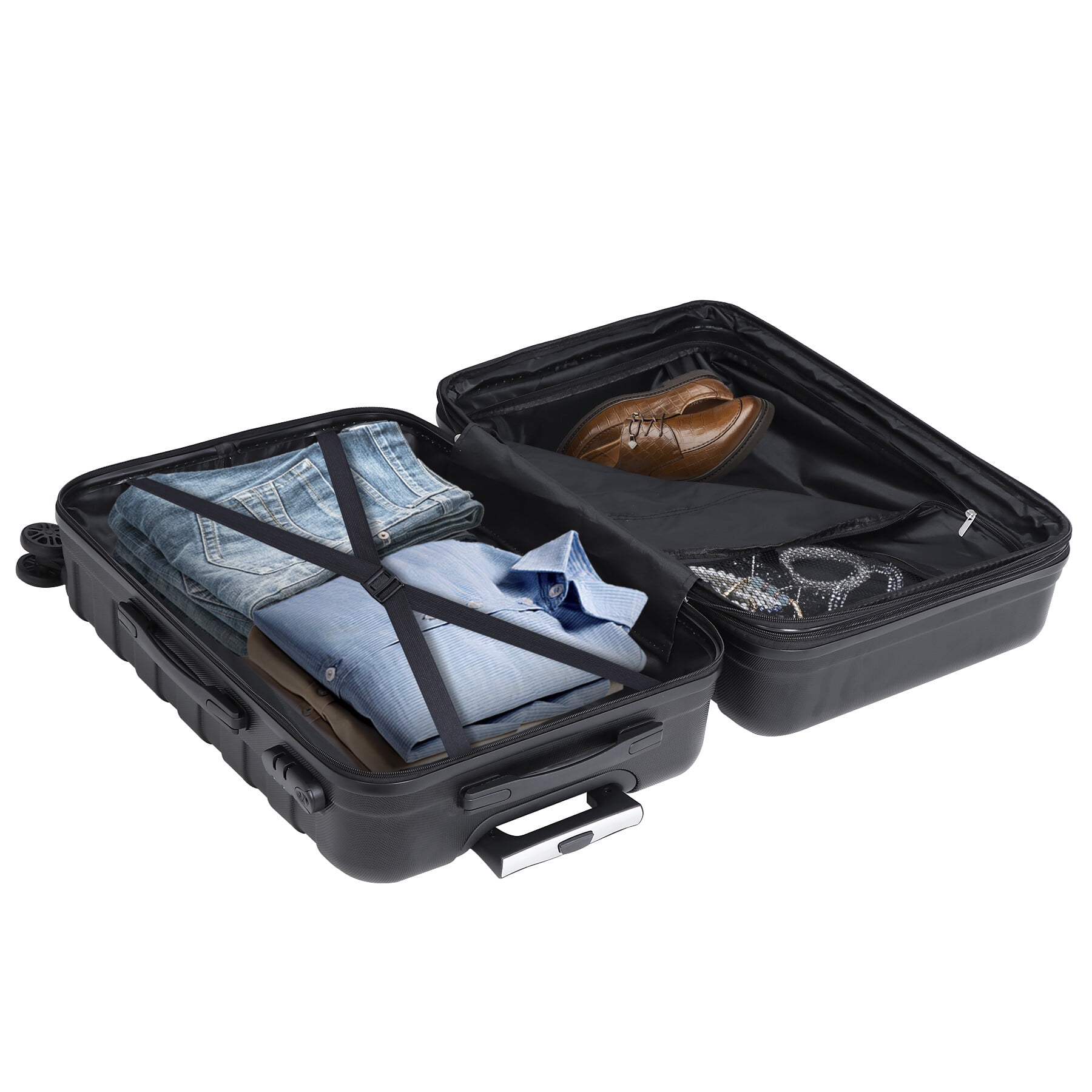 ZENSTYLE 3 Pcs Suitcase Expandable Luggage Set with Wheels ABS Hardside Suitcase Black 21"/26"/30"
