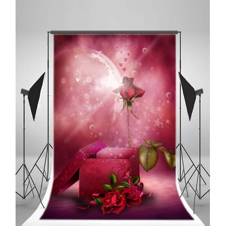 Image of MOHome 5x7ft Photography Backdrop Fairytale Blooming Rose Flowers Gift Box Magic Moon Bokeh Halos Glitter Sequins Romantic Wedding Background Baby Girl Lover Photo Studio Props