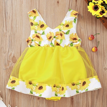 

Dyfzdhu Girls Dress Toddler Girls Summer Sleeveless Flowers Prints Tulle Dresses Romper Princess Dress