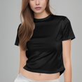 thumbnail image 2 of Delayuji Women Casual Short Sleeve T Shirts Summer Crewneck Tshirts Cute Tee Basic Crop Tops Black L Polyester,Spandex Short Sleeve Shirts for Women, 2 of 5