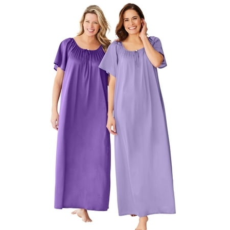 

Only Necessities Women s Plus Size 2-Pack Long Silky Gown Pajamas