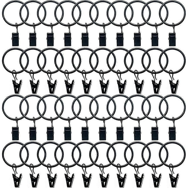40 Pieces Metal Curtain Rings with Clips Curtain Clip 32mm Inner Diameter Black