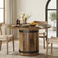 thumbnail image 2 of Fnova 39.37" Round Dining Table for 4 Person, Farmhouse Kitchen Table with Fence Pedestal Base for Kitchen, Dining Room, Living Room, Rustic Brown (Chairs Not Included), 2 of 9