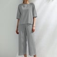 thumbnail image 5 of ASDFVBKG 2 Piece Sets for Women Summer Lounge Sets Cotton Linen Capris Top Wide Leg Crop Pants Travel Beach Vacation Clothes Gray 2XL, 5 of 5