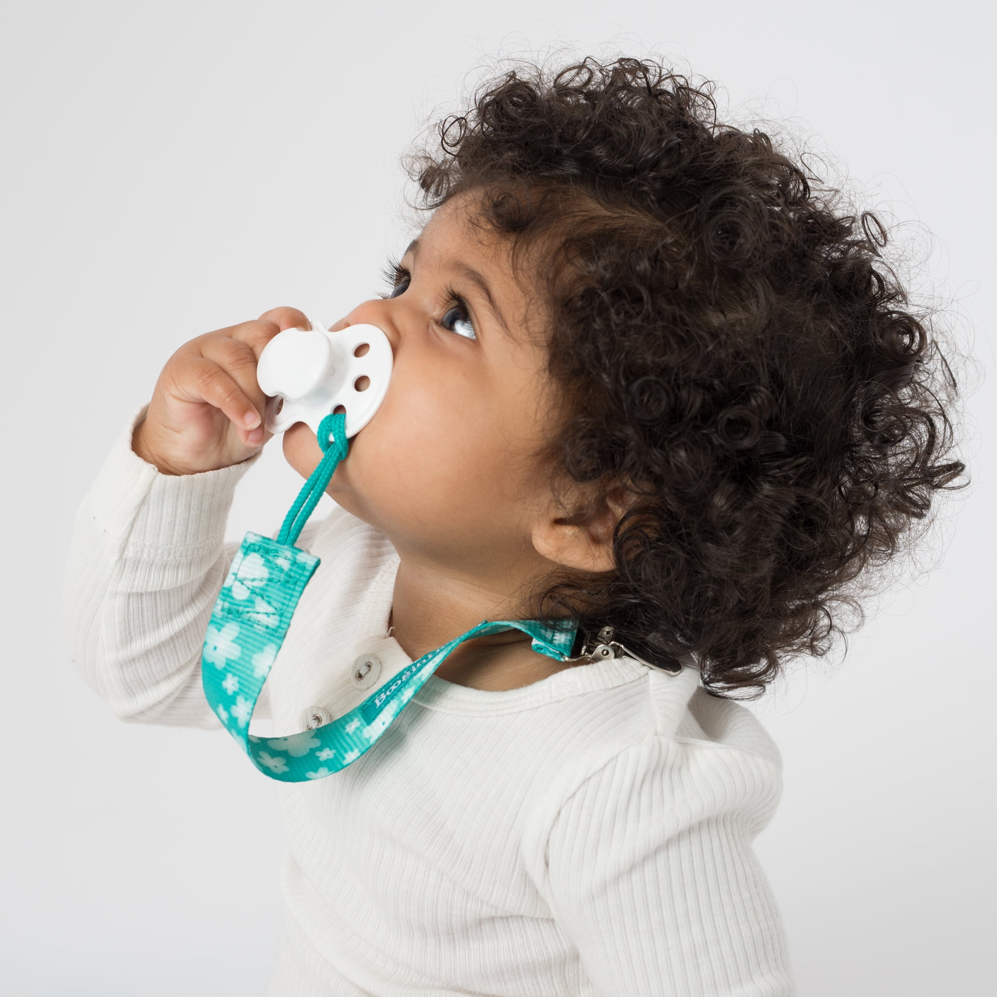 BooginHead Universal Pacifier Clip, Infant Toddler Boys and Girls, Teal Flowers