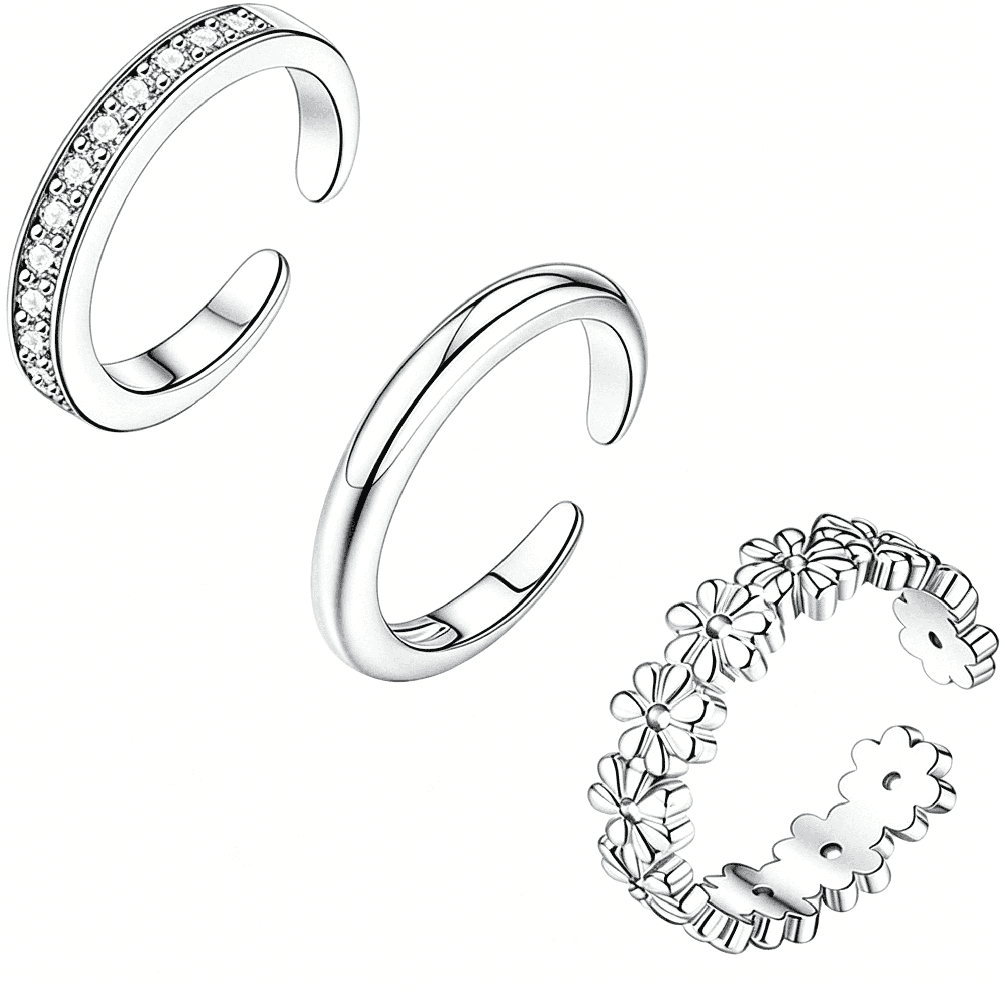 DESIGNICE 3Pcs Toe Rings for Women,Adjustable 14K Gold Plated Toe Ring Silver Dainty Open Toe Rings Set Waterproof Summer Beach Foot Jewelry