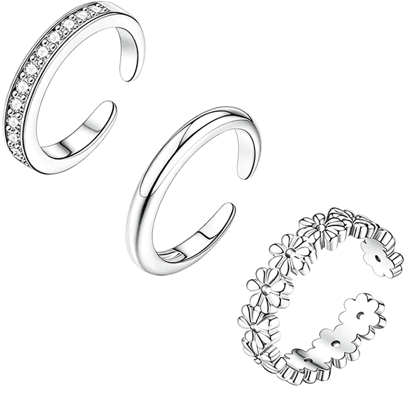 DESIGNICE 3Pcs Toe Rings for Women,Adjustable 14K Gold Plated Toe Ring Silver Dainty Open Toe Rings Set Waterproof Summer Beach Foot Jewelry