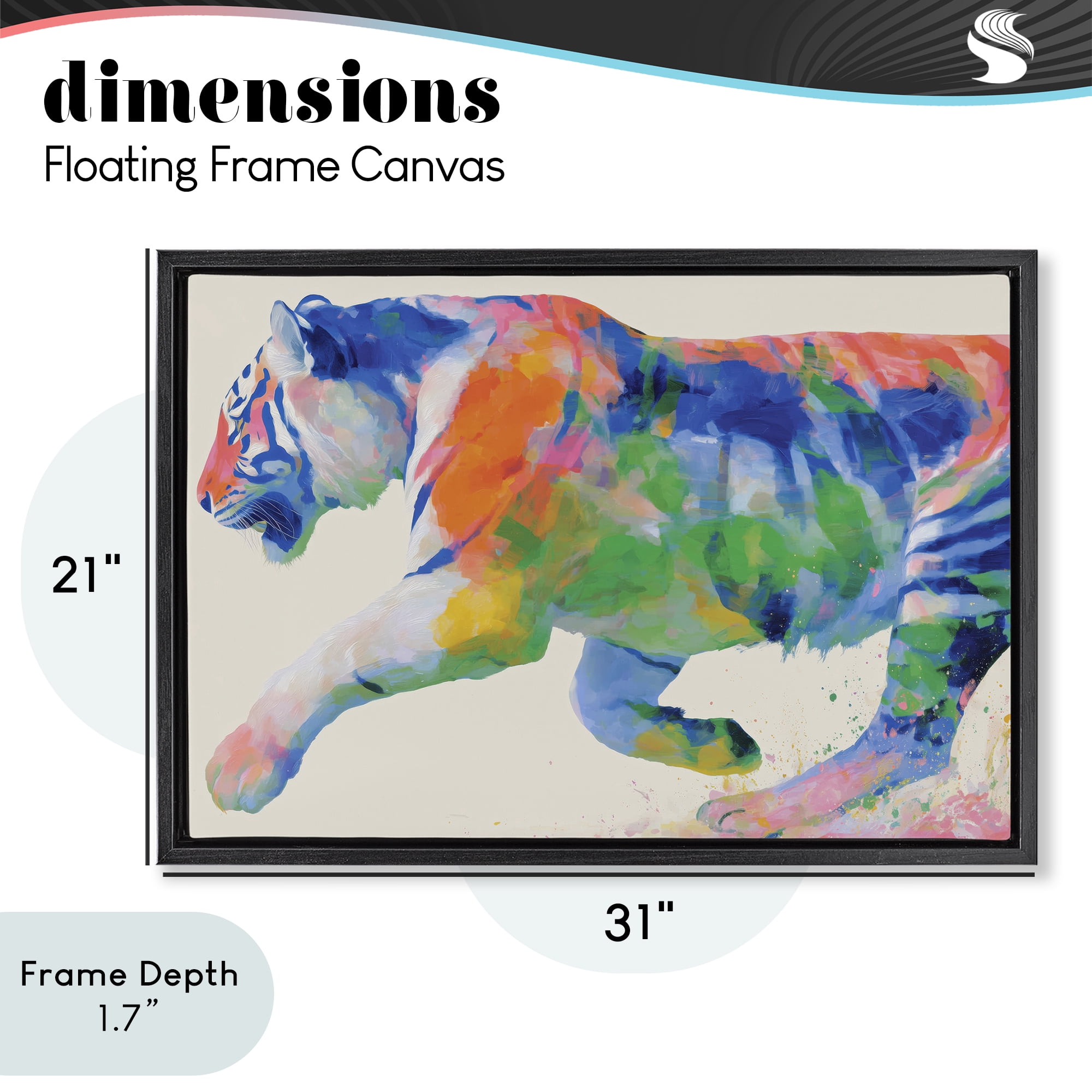Stupell Industries Colorful Tiger In Motion Black Framed Floater Canvas Wall Art, design by Chromatic Storm Studio