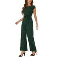thumbnail image 4 of INSPIRE CHIC Sleeveless Ruffle Jumpsuits for Women's High Waist Wide Legs Belted Romper, 4 of 5