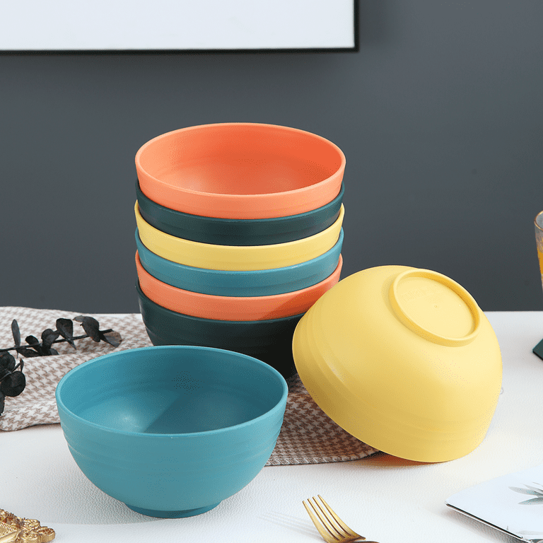 Plastic Bowls Reusable[Set of 8] 24 OZ Dishwasher & Microwave Safe Bowls.  Colore
