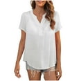 thumbnail image 2 of Fznquz Cotton Women's Tops Casual Plain Shirts V Neck Short Sleeve Formal Dressy White Plus Size Blouses for Curvy Women, 2 of 6