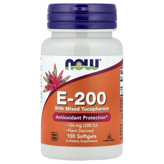 NOW Foods E-200 with Mixed Tocopherols, 134 mg (200 IU), 100 Softgels