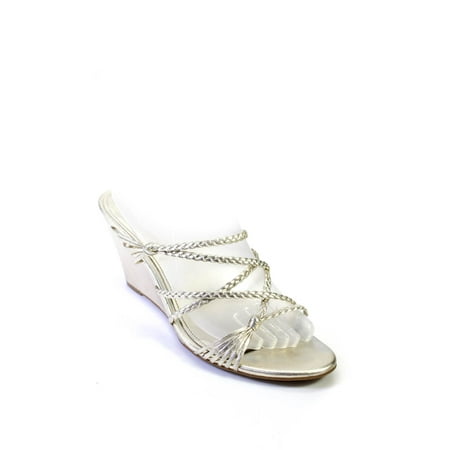 

Pre-owned|Sigerson Morrison Womens Leather Metallic Strappy Heels Wedges Gold Size 9.5