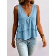 thumbnail image 3 of Women V Neck Ruffle Hem Tank Top Sleeveless Flowy Peplum Blouse Casual Light Blue XXL, 3 of 7