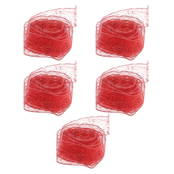 OULII Red Glitter Sheer Mesh Ribbon 2m Christmas Decoration and Wrapping Crafts 5pcs