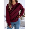 thumbnail image 6 of Women'S Casual Striped Round Neck Lantern Long Sleeve Pullover Sweater Red XL, 6 of 10