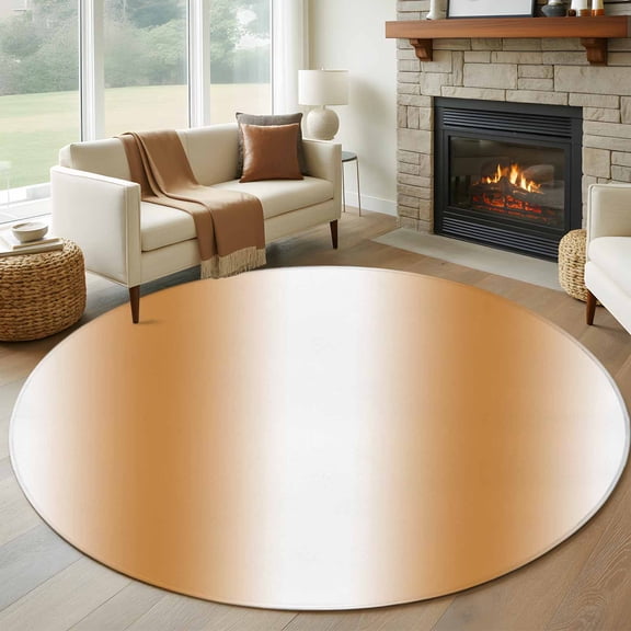7ft Round Rug, Burnt Orange White Ombre Non-Skid Rubber Backing Large Area Rugs - Living Room Bedroom Home Office, Modern Abstract Art Farmhouse Gradient Indoor Floor Mat Carpets Washable Rug