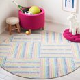 thumbnail image 2 of SAFAVIEH Kids Playhouse Geometric Stripes Machine Washable Area Rug, Ivory/Blue, 5' x 5' Round, 2 of 12