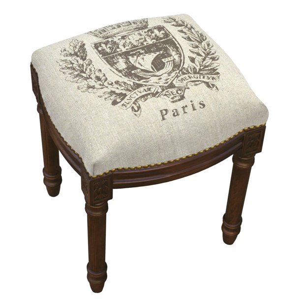 123 Creations Paris Crest Chestnut Brown Wood Linen Vanity Stool Brown Walmart Com Walmart Com