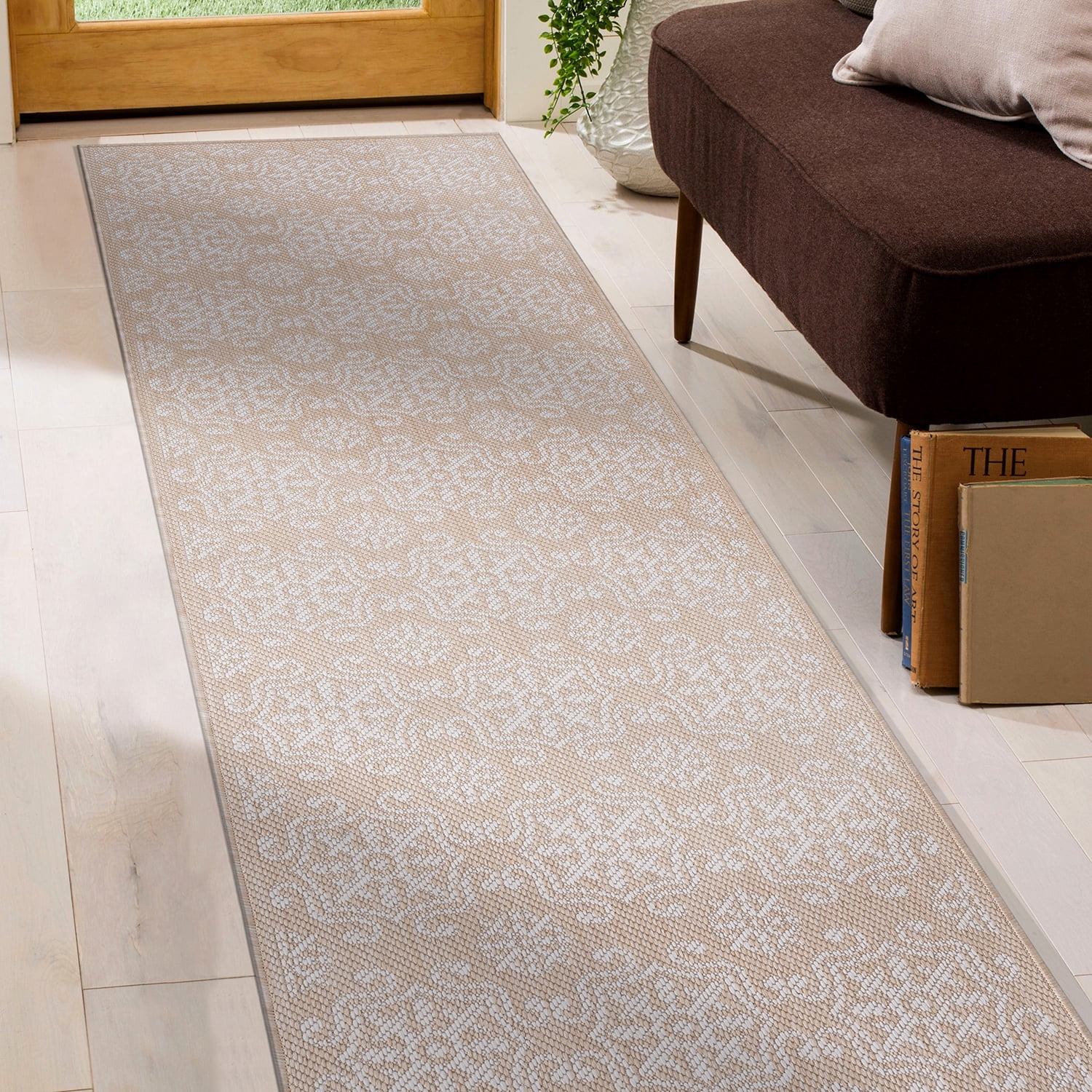 World Rug Gallery Transitional Geometric Textured Flat Weave Indoor/Outdoor Area Rug - NATURAL 2'x7'