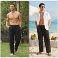 thumbnail image 2 of NKZNKZ Mens Cotton Linen Pants Elastic Waist Linen Men Pants Drawstring Loose Casual Lightweight Summer Beach Pants Black XL, 2 of 8