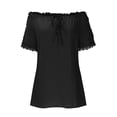 thumbnail image 5 of ZQGJB Plus Size Off the Shoulder Tops for Women Casual Lace Trim Short Sleeve Solid Color T-Shirts Loose Fit Comfy Pullover Oversized Tshirt Blouse Black XXXL, 5 of 7
