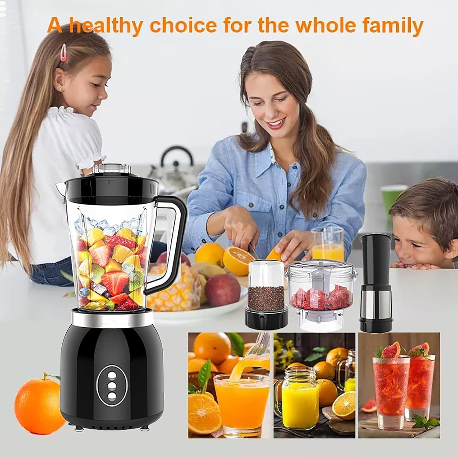 4 in 1 Blender and Food Processor Combo, 600W High Speed Electric Mixer for Shakes, Chopping, Grinding, 3 Cups with Filter