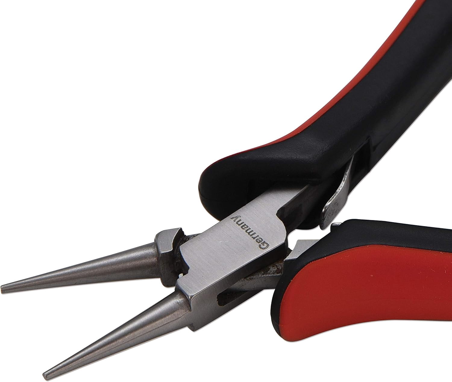 The Beadsmith Platinum Series German Round Nose Pliers, 4.75 inches (120mm) with Polished Steel Head, red and Black Ergonomic Comfort Grip Handle and Double-Leaf Spring, Tool for Jewelry Making