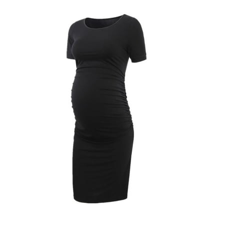 Ladies Pregnant Short Sleeve Long Maxi Dress Maternity Photography Props Clothes Black