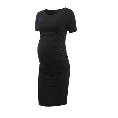 - Ladies Pregnant Short Sleeve Long Maxi Dress Maternity Photography Props Clothes Black S