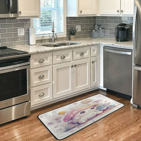 

Long Floor Mat 39x20Inch Kitchen Mat Bathroom Mat Living Room Mat Bedroom Mat Absorbent Delicate Fabric No Ball Do Not Fade Cartoon Beautiful Pink Mushroom