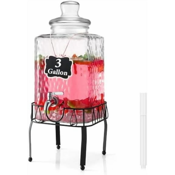 3 Gallon Drink Dispensers with Stand Glass Beverage Dispenser with Stand and Stainless Steel Spigot Juice Dispensers for Parties Tea Jar for Lemonade Juice$$Home Decor, Kitchen, & Other